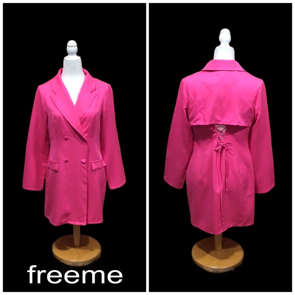 NWT freeme Blazer Dress w/Open Lacing in Back, Double Breasted, Pink, Size Large